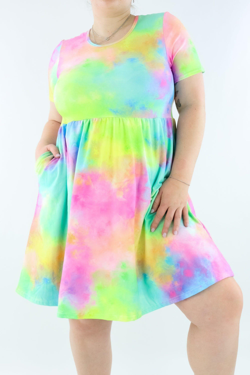 Fairy Floss - Short Sleeve Skater Dress - Knee Length - Side Pockets - Pawlie