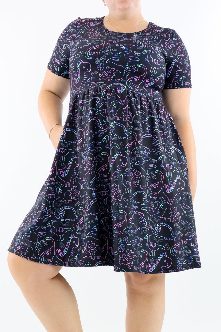 Dinosaur Party - Short Sleeve Skater Dress - Knee Length - Side Pockets - Pawlie