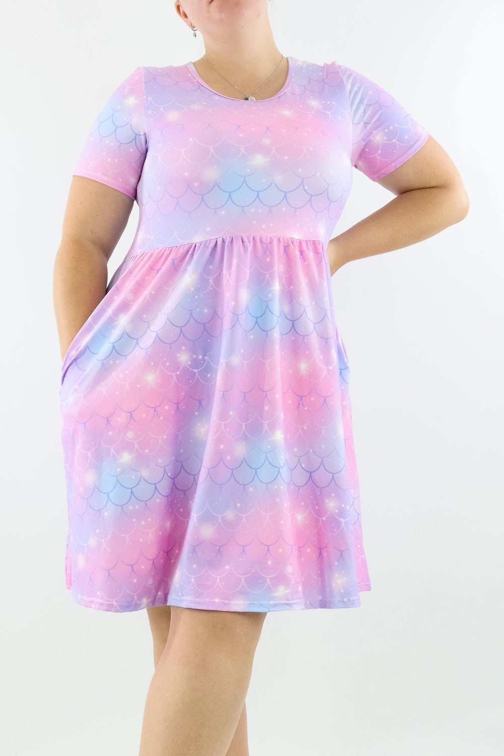 Mermazing - Short Sleeve Skater Dress - Knee Length - Side Pockets - Pawlie