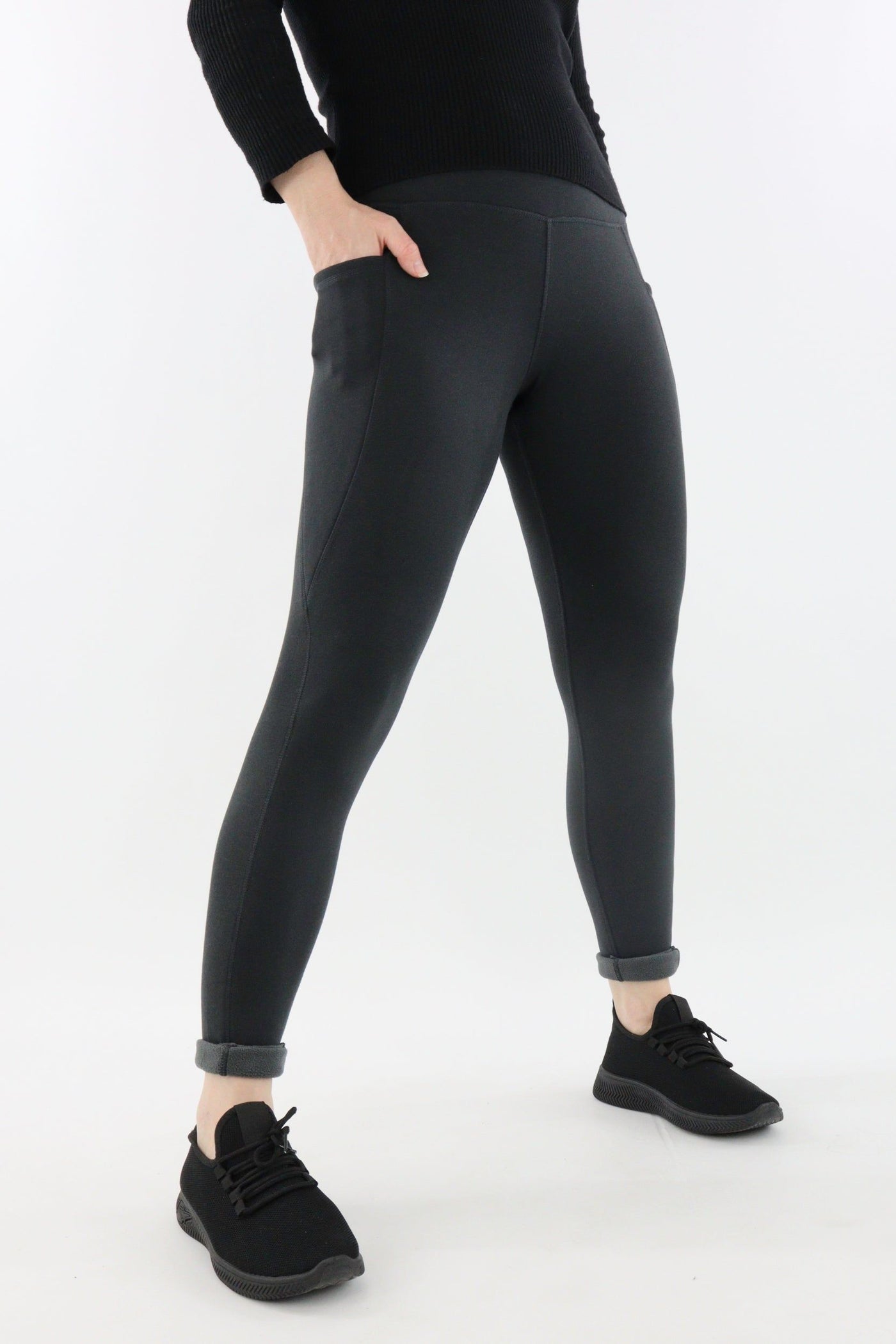 Charcoal - Fleece - Leg Pockets - Full Leggings Hybrid Fleece Leggings Pawlie   