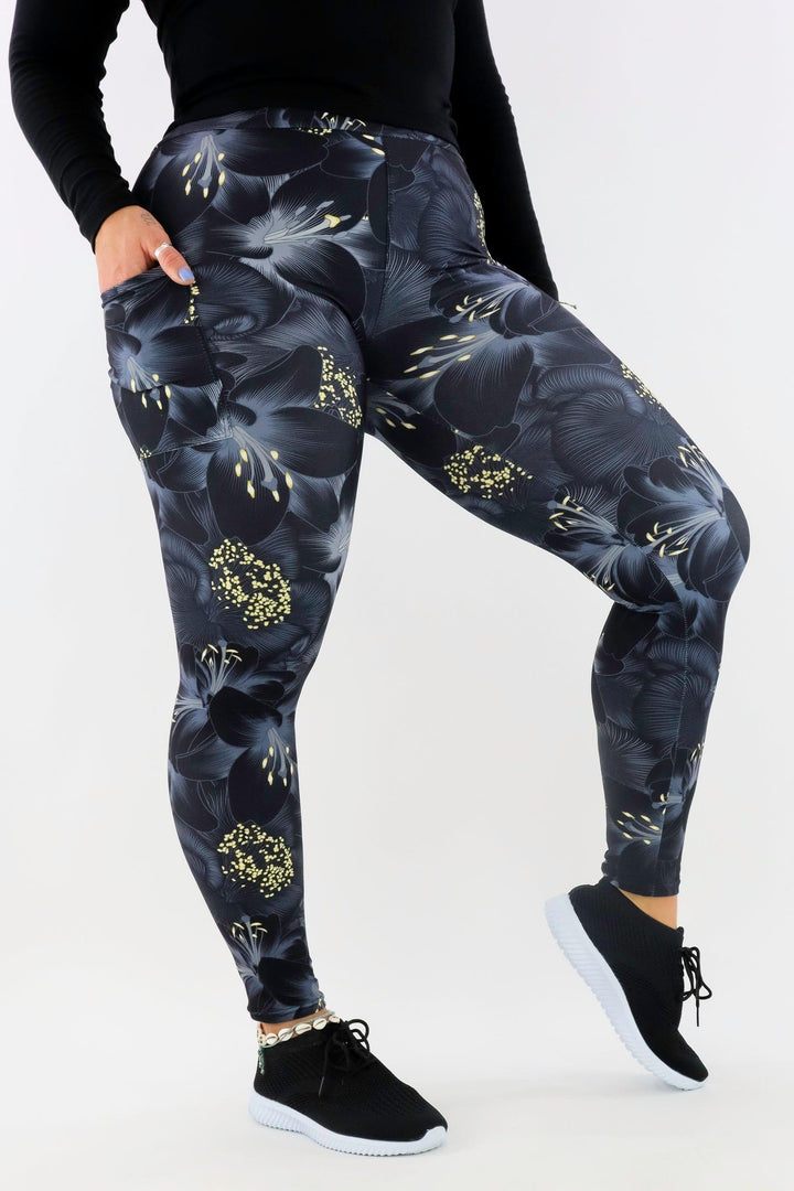 Dark Flowers - Casual - Regular Full Leggings - Pockets Casual Full Leggings - Pockets Pawlie   
