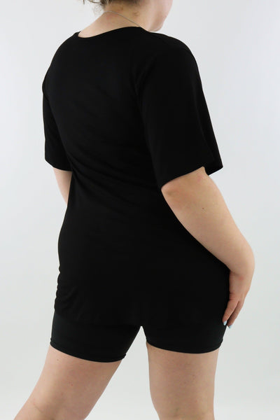 Black - T-shirt - V-neck - Long - Wide Sleeve