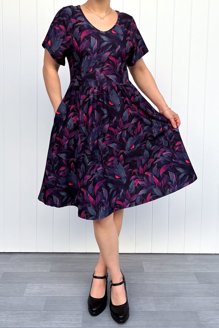 Pet Foliage Monster - Knee Length Dress - Flutter Sleeve - Pockets
