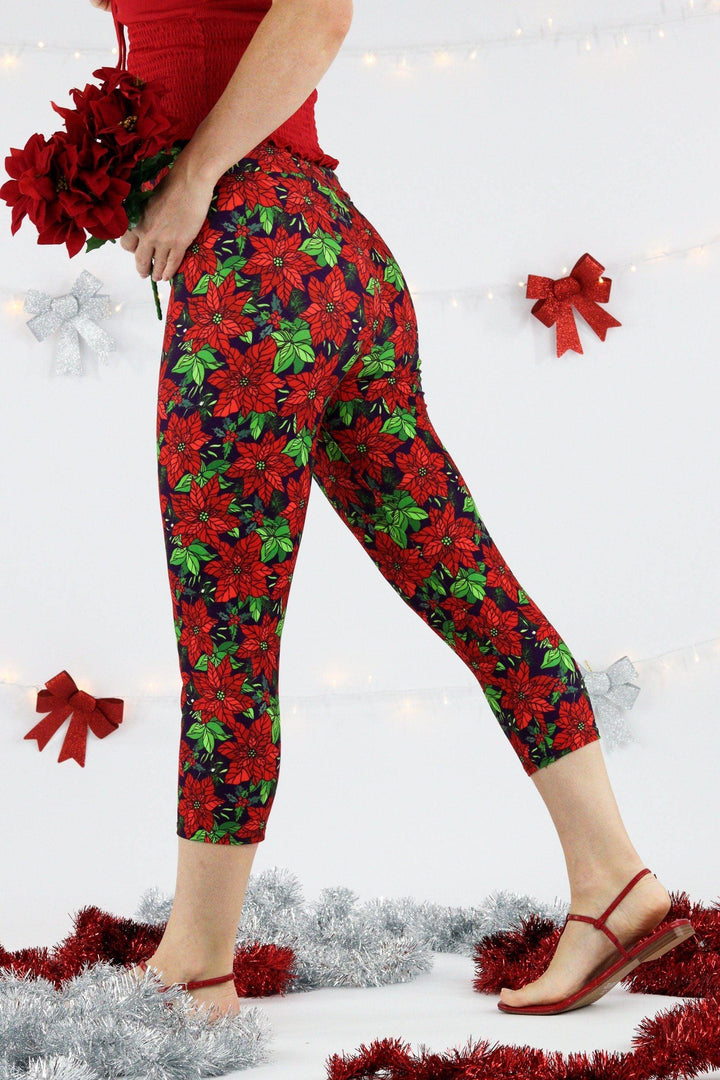 Christmas Poinsettias - Casual Capri Leggings Casual Capri Leggings Pawlie   