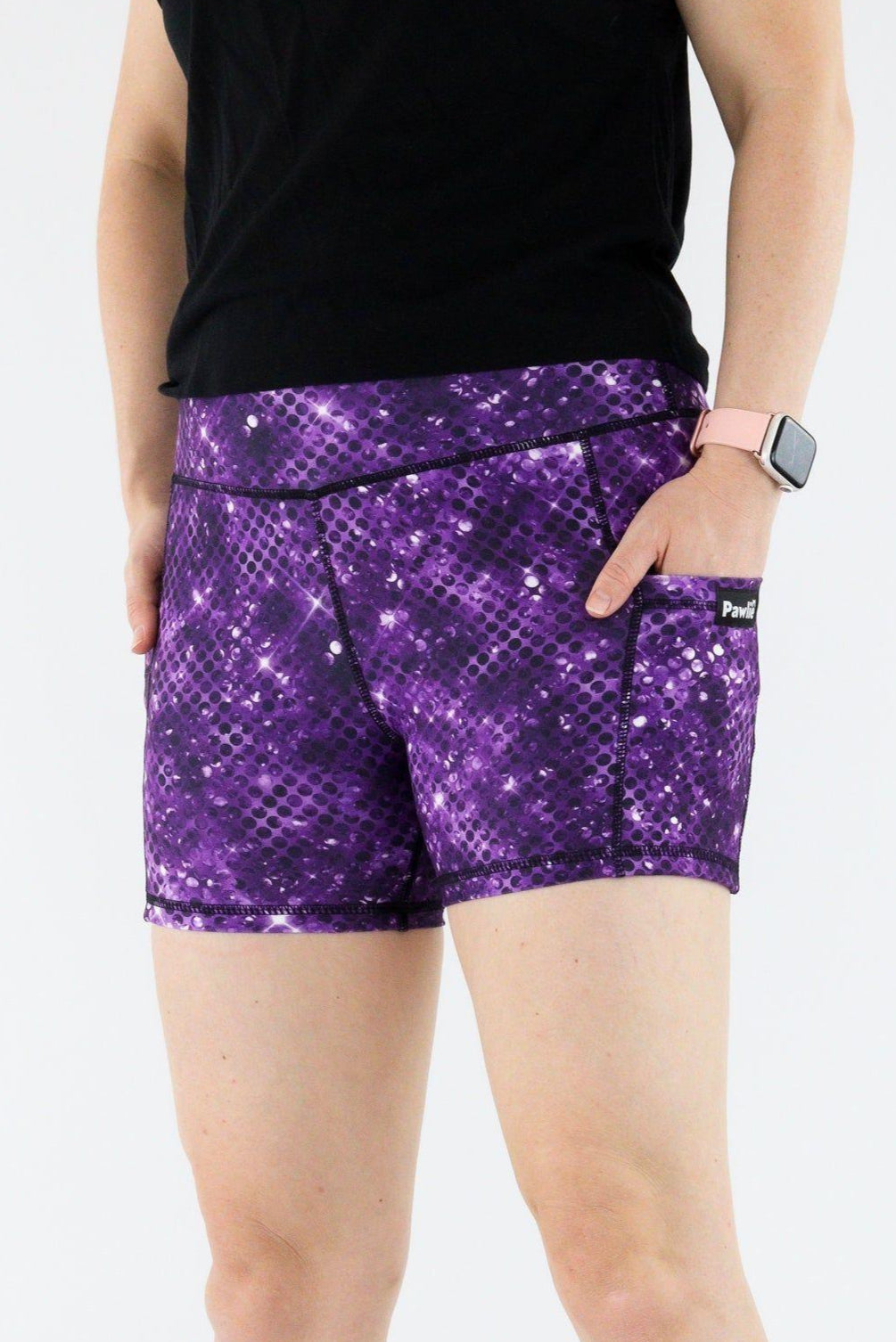 Purple Sparkle - Hybrid 1.0 - Leg Pockets - Shorty Shorts Hybrid Shorts Pawlie   