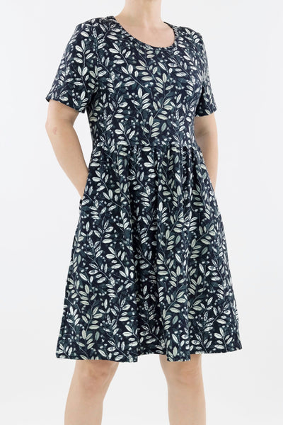 Leaf Trail - Short Sleeve Skater Dress - Knee Length - Side Pockets Knee Length Skater Dress Pawlie   