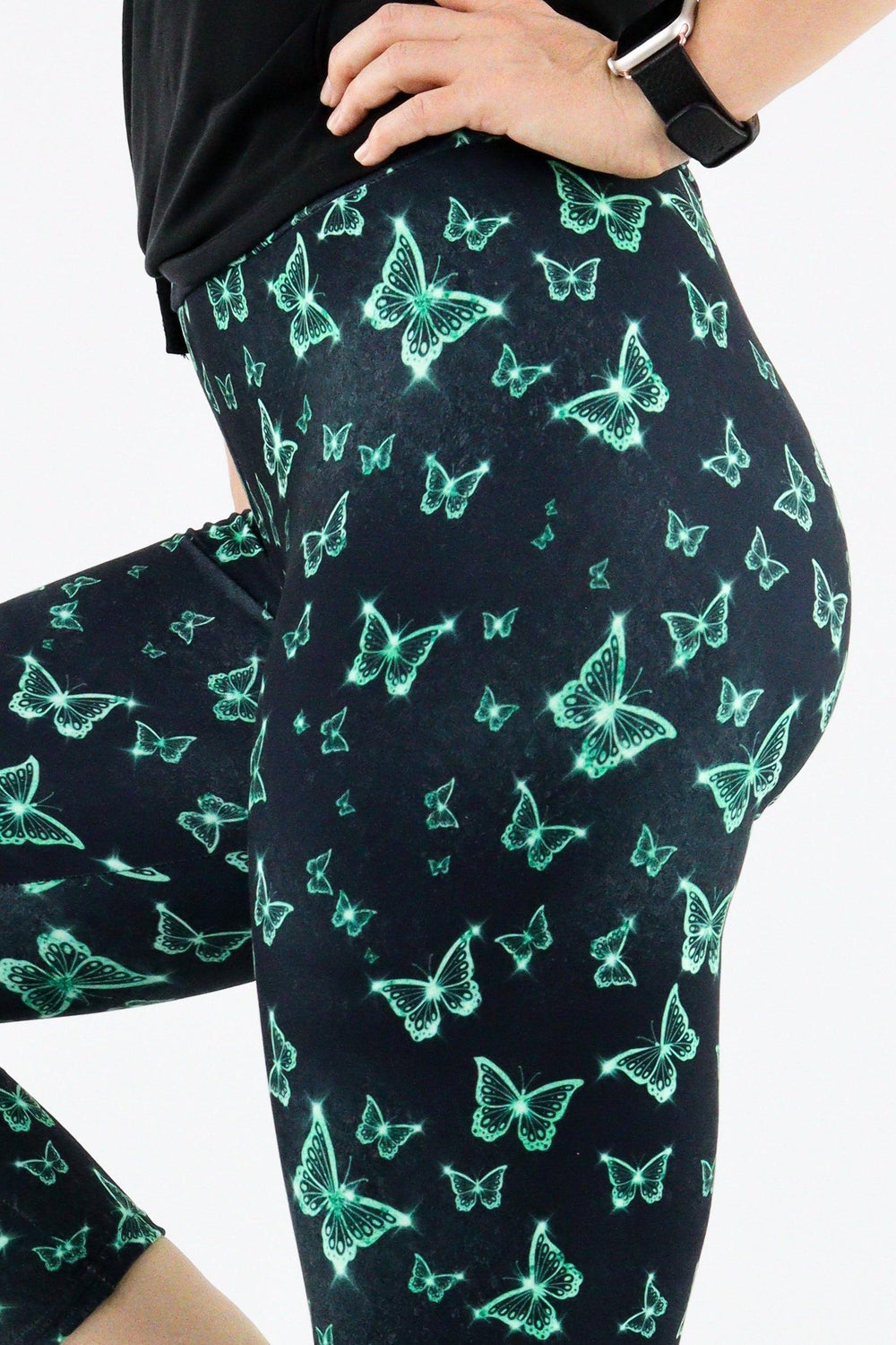 Teal Butterfly Glow - Casual Capri Leggings Casual Capri Leggings Pawlie   