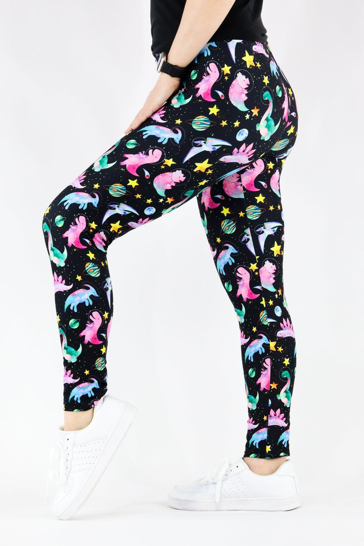 Dinosaurs in Space - Casual Full Leggings Casual Full Leggings Pawlie   