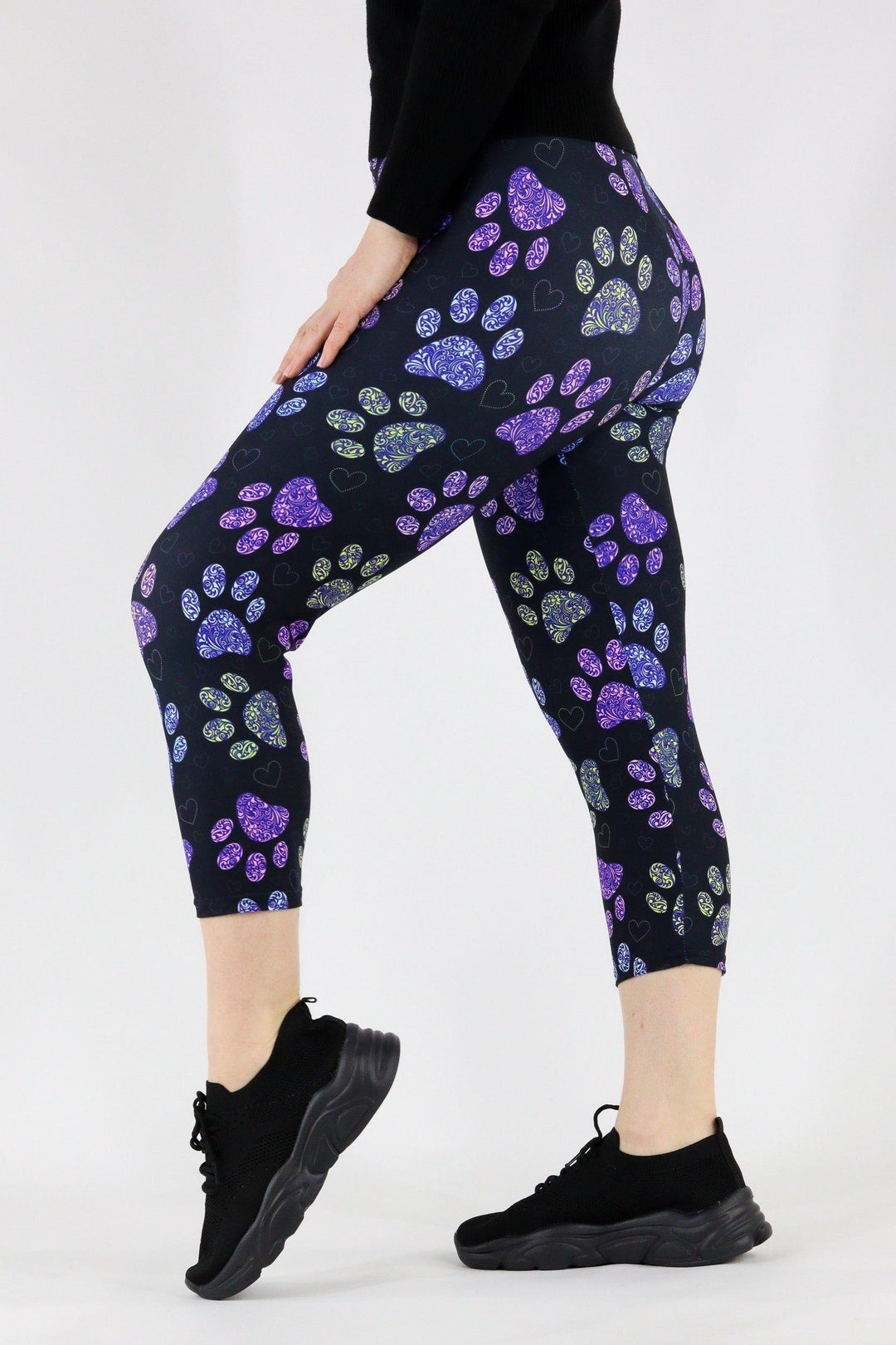 Floral Paws - Casual Capri Leggings Casual Capri Leggings Pawlie   