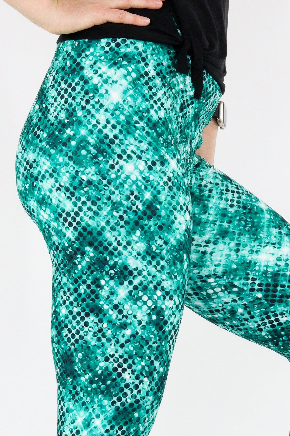 Teal Sparkle - Casual Capri Leggings Casual Capri Leggings Pawlie   